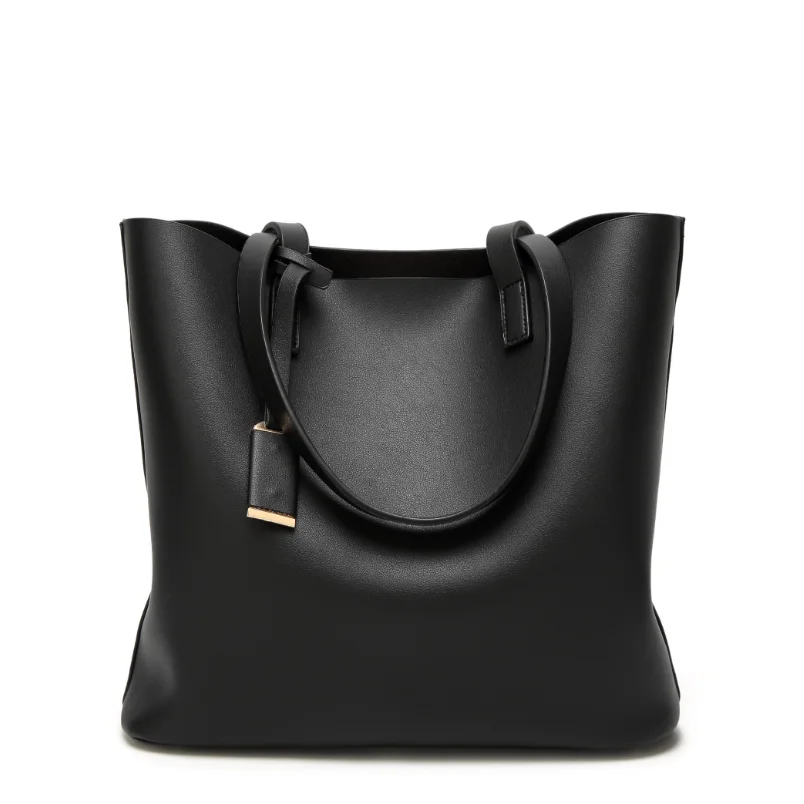 simple design leisure microfiber vegan leather daily tote set  women shoulder bag