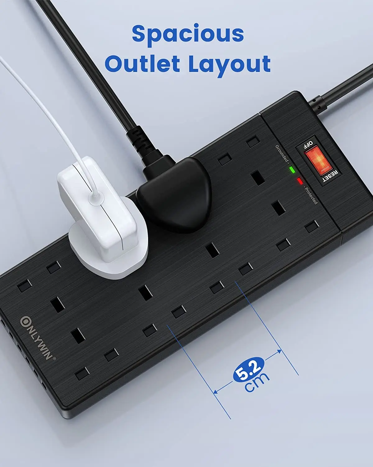 Universal UK Standard Surge Protector Wall Mount New Power Strip With USB Charging Ports 8 Way Outlet Extension Plug Socket