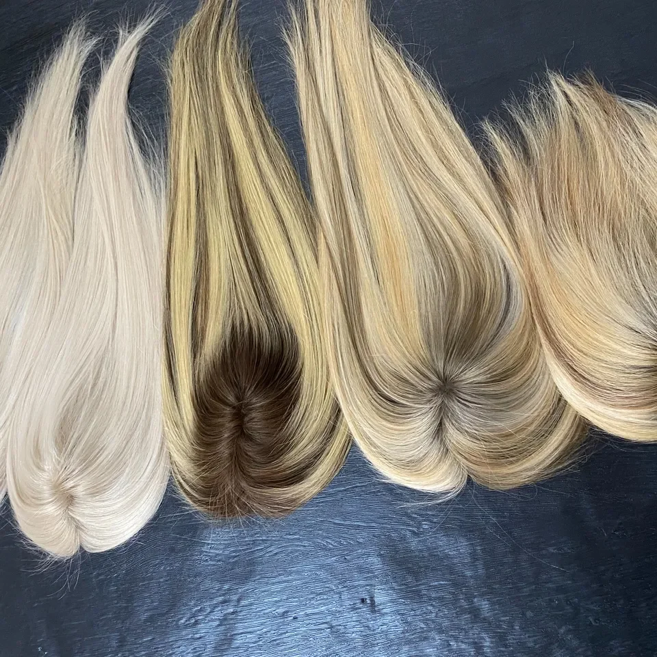 100% European human hair brown highlight ombre color Mono clip in Topper for women hair toupees