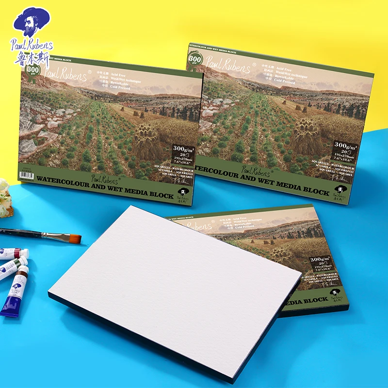 Paul Rubens Watercolor Drawing Paper Sketchbook Coloring Book Art Supplies for Artist 16K A4 20 Sheets 50% Cotton 300g - CL