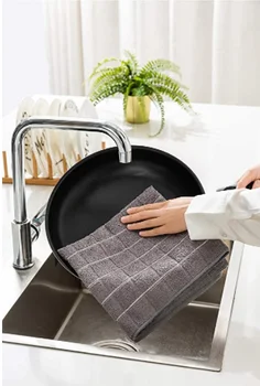 Microfiber Gray White Stripe Kitchen Cleaning Towel Soft Absorbent Household Reusable