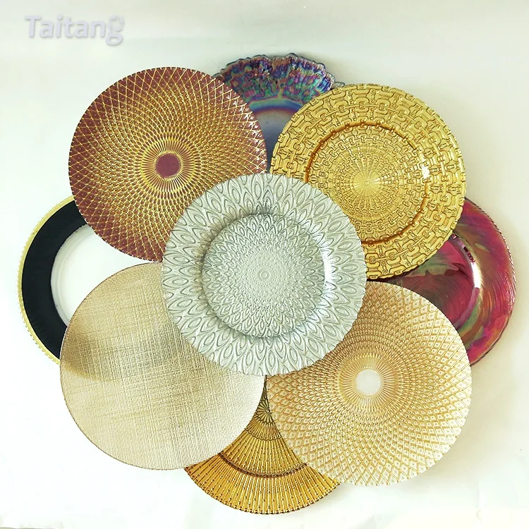 Restaurant Hotel Decoration Wedding Glass Underplates Gold