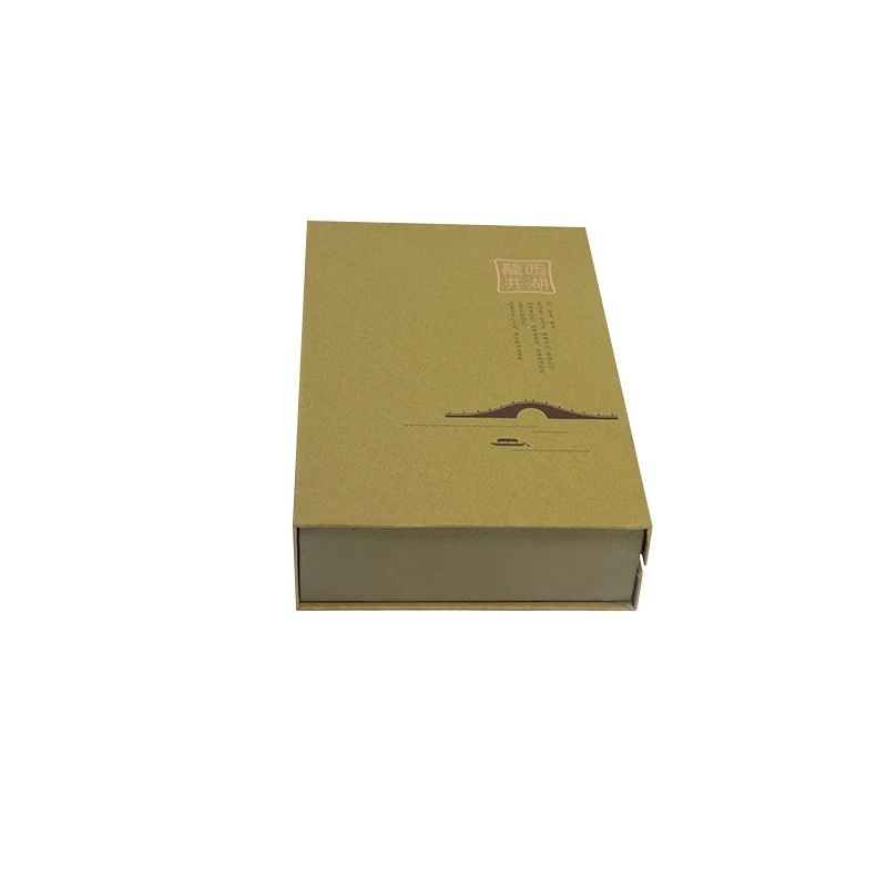 Luxury Brown Cardboard Tea Gift Box Famous Hangzhou West Lake Longjing Tea Packaging Book-Shape Foldable Box