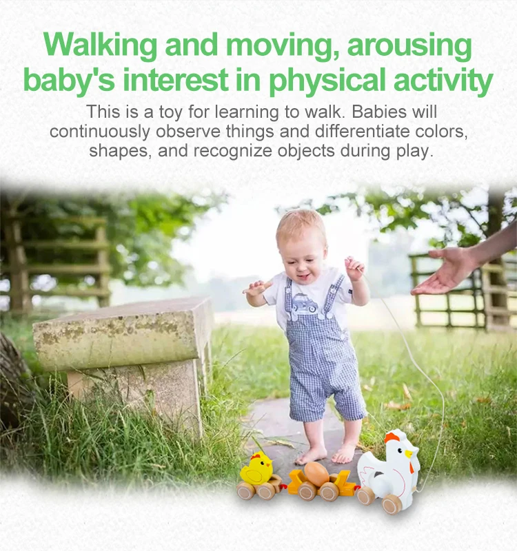 Wholesale OEM ODM Custom Push Pull Along Chicken Duckling Egg Dragging Cart Truck Baby Toddler Animal Educational Wooden Toy
