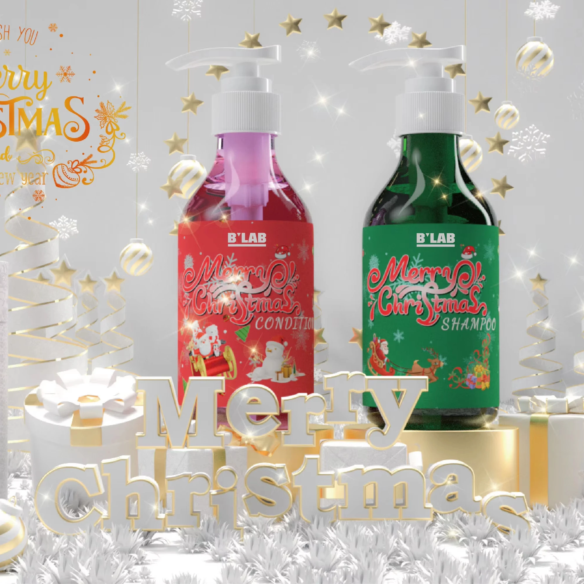 Private Label Merry Christmas Organic Biotin Hair Growth Shampoo And Conditioner Set Natural Herbal Anti Hair Loss Shampoo