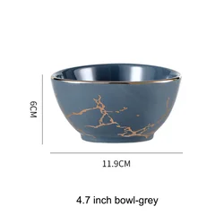 Wholesale Luxury Marbled Ceramic Nordic Style Tableware Bowls Dinner Plate With Gold Rim