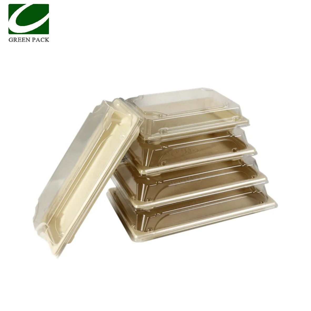 Disposable Microwaveable Food Grade Natural Pulp Sushi Meal Paper Tray With Lid