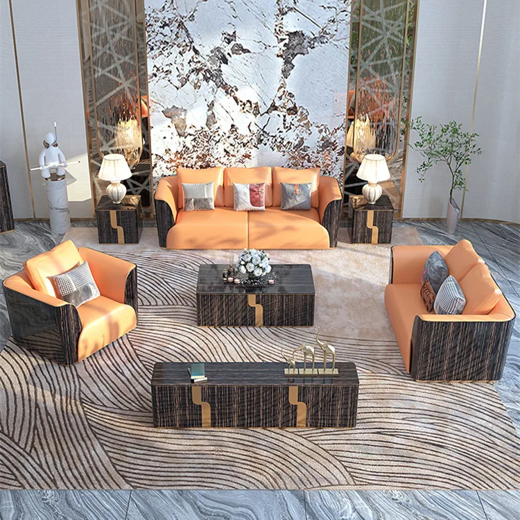 villa sofa set Wholesale elegant lounge home furniture modular full leather luxury living room simple sofa furniture set