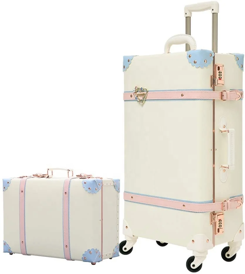 Vintage Trunk Combination Luggage Sets of 2 Piece, Hard Shell Retro Travel Suitcase with Wheels