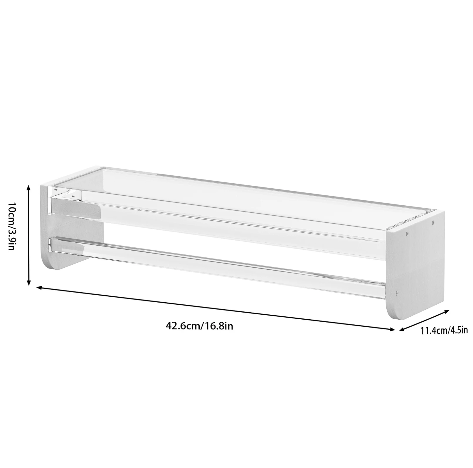 Custom Acrylic Wall Mounted Shower Rack Acrylic Wall Shelf with Solid Wood for Living Room, Bathroom, Bedroom, Kitchen, Offices
