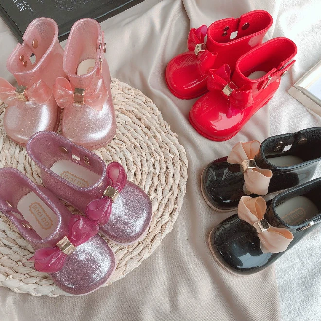 Melissa для дождливой погоды; Платье принцессы с бантом; Обувь для дождливой погоды для девочек детские нескользящий прозрачные резиновые сапоги; Короткие резиновые сапоги