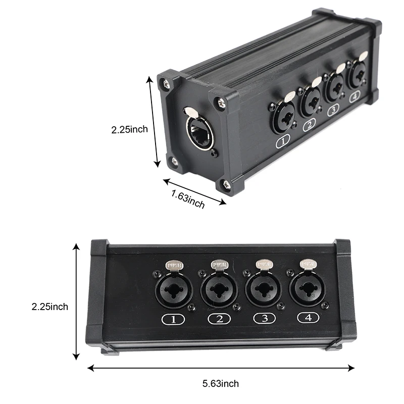 Aluminum Alloy Ethernet Converter DMX RJ45 CAT6 Female To 4 3 Pin XLR Female Connectors Cable Audio Adaptor Signal Extender Box