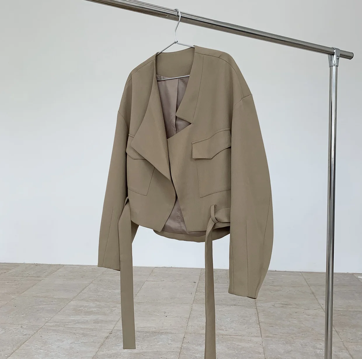 Women Coat Asymmetry Bandage Short Khaki Black Coats And Jackets Women Irregular All Match Loose Casual Coat Top