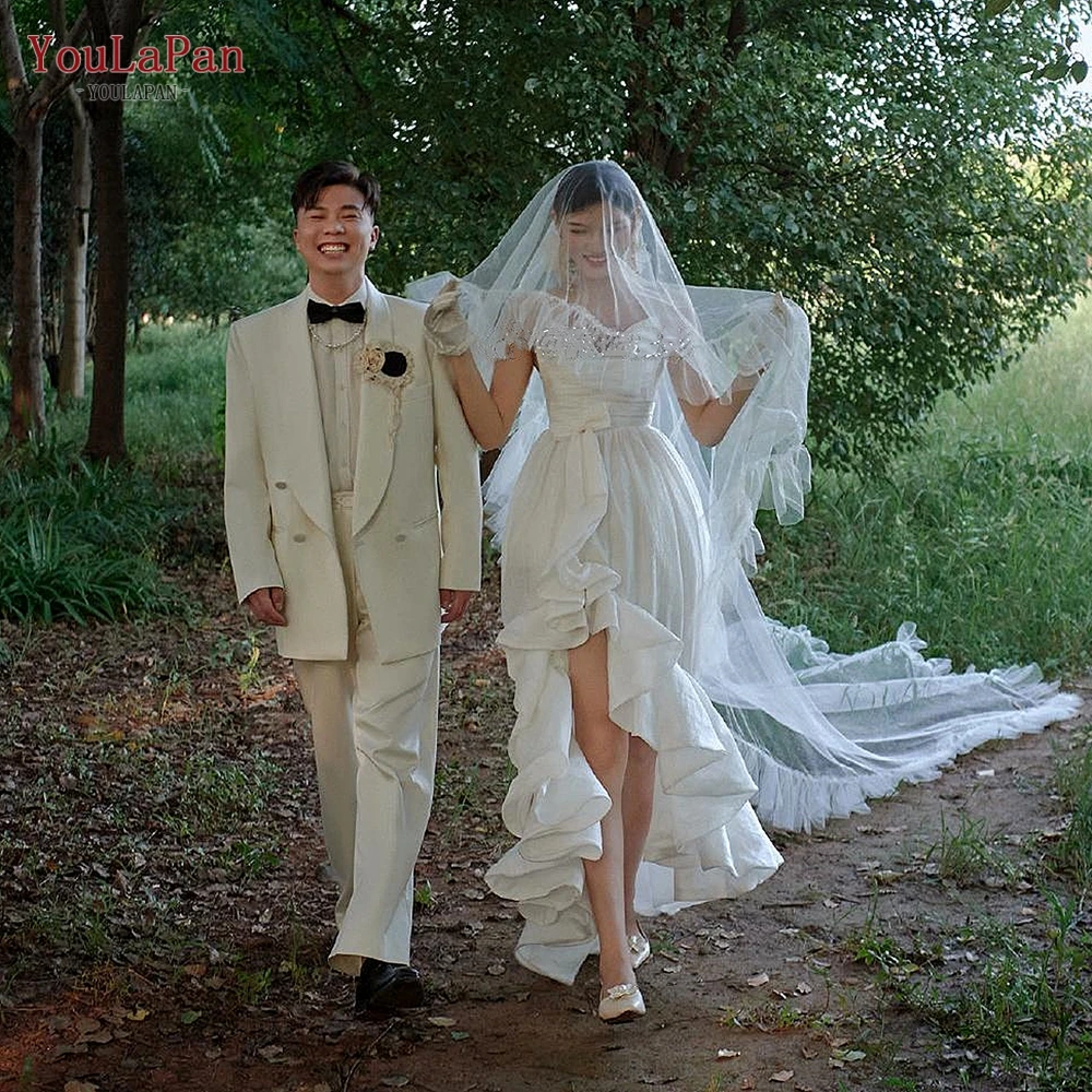 YouLaPan V117 Fashion Fold Edging Custom Polyester Double-Layer Wedding Bridal Veil 3 Meters Long