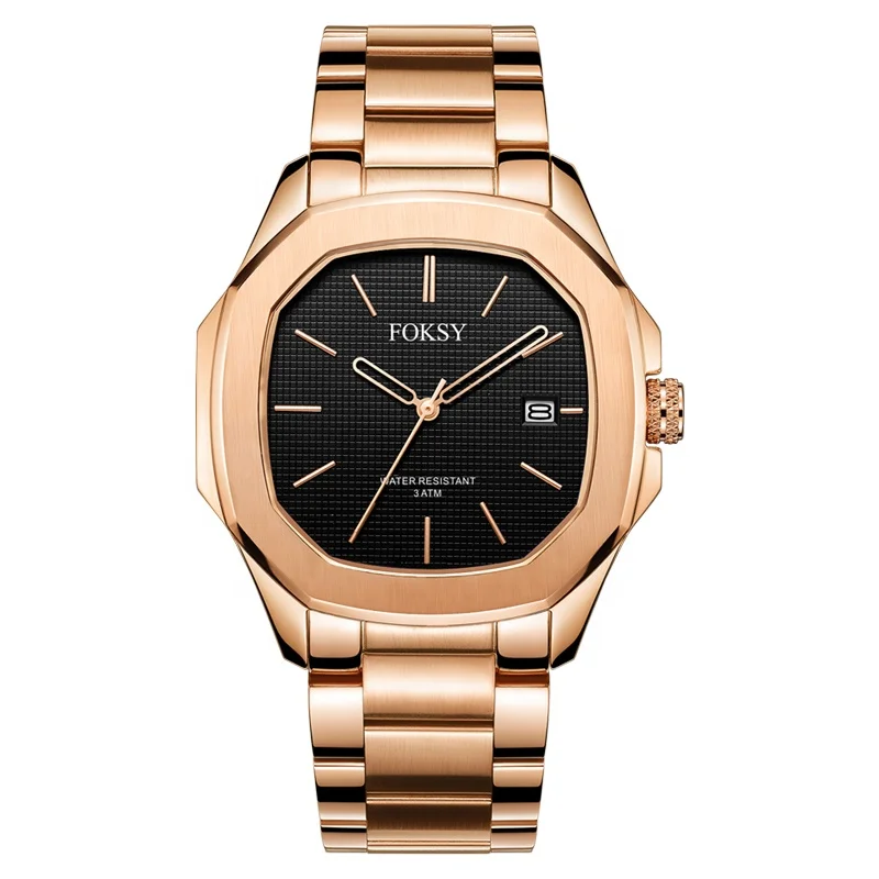 Small MOQ Rose Gold Custom Men Stainless Steel Watch Luxury Square Wristwatches