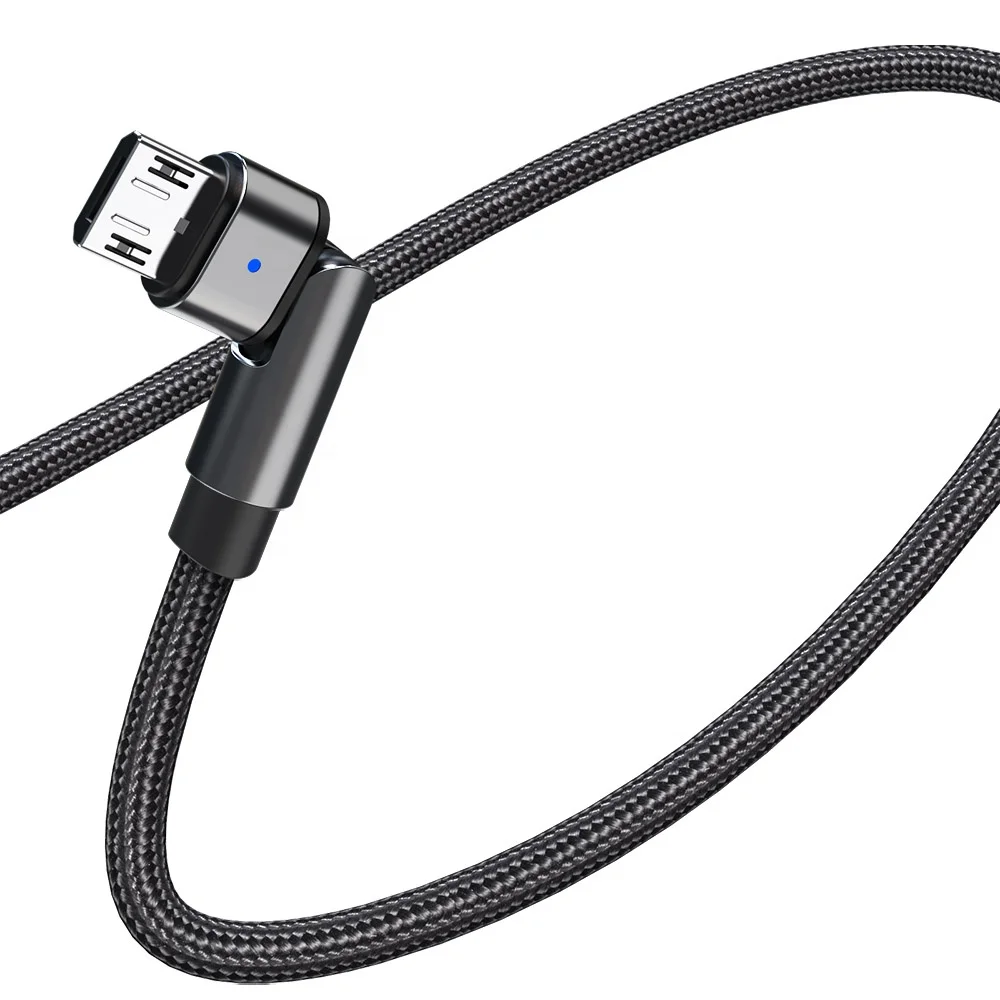 2020 New High Quality 2A Elbow Micro USB Charging Cable Mobile Phone Charger Cords With LED 180 Rotate Degree Micro USB Cable