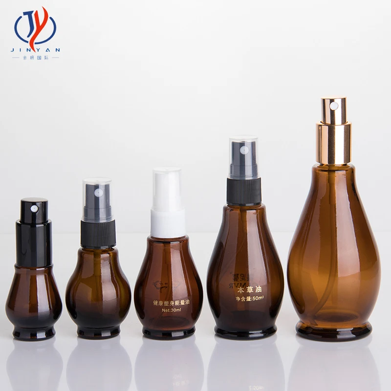 10ml Refillable Press Down Glass Bottle Single Gourd Potbelly Amber Essential Oil Flower Plant Fresh Fragrance Mist Spray Bottle