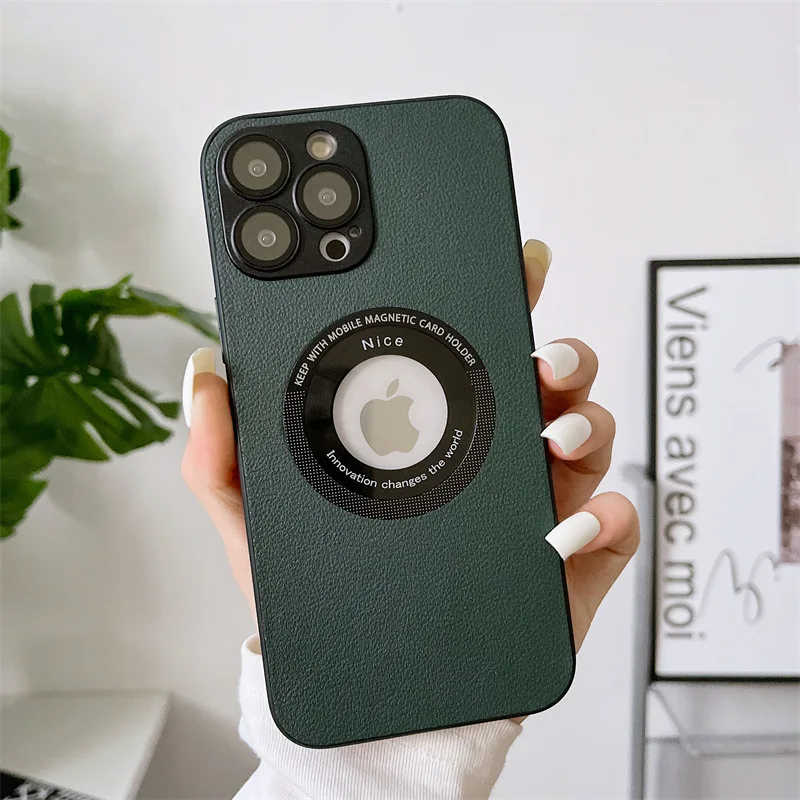 new magnetic leakage standard wholesale lychee leather  lens film full cover phone case fit for iphone  11 12 13 14 15promax