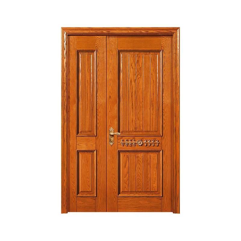 Simple line design buckle line applique decorative American Red Oak one and a half solid wood entrance doors main door