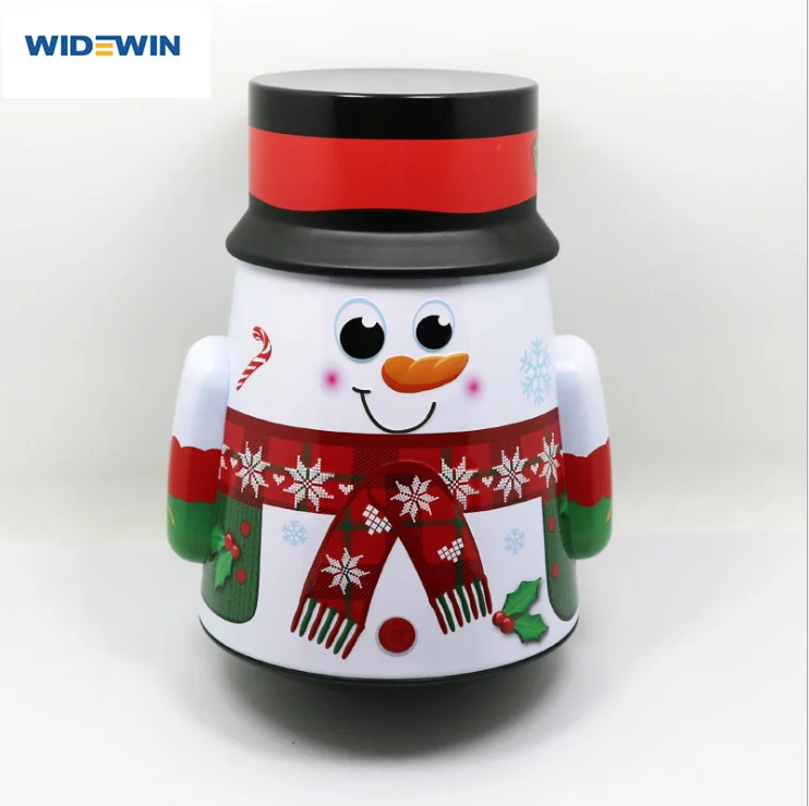 Customizable Christmas snowman shaped tin boxes