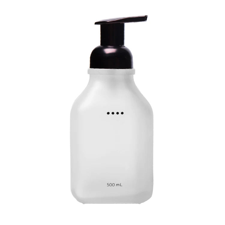 16oz Square Frosted Glass Foaming Soap Bottle With Silver Pump