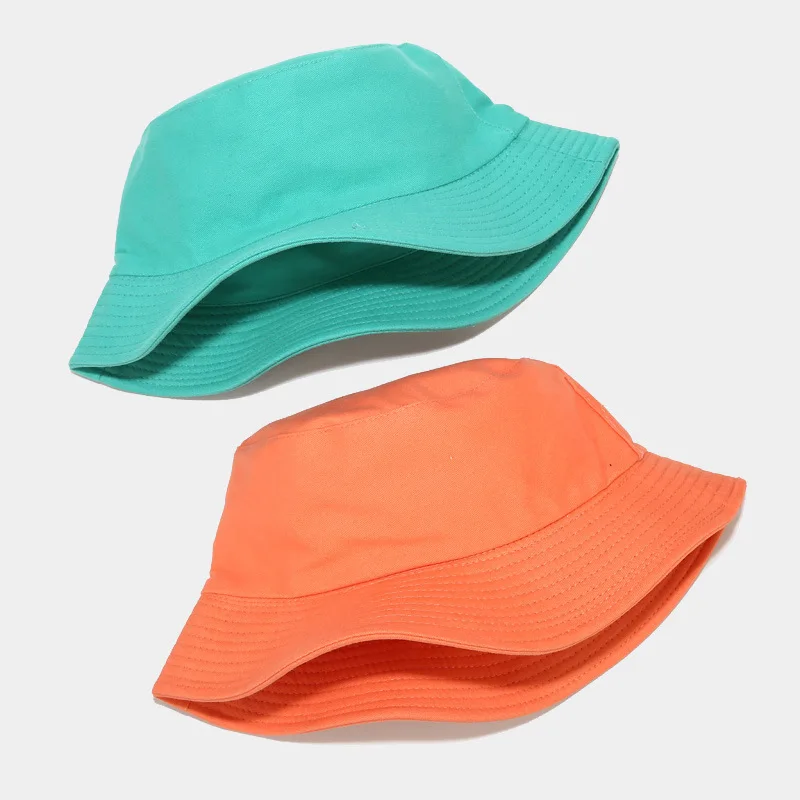 DDA2323 Women Summer Solid Color Bucket Caps Personalized Double Sided Fisherman Hat Folding Custom Logo Plain Bucket Hats