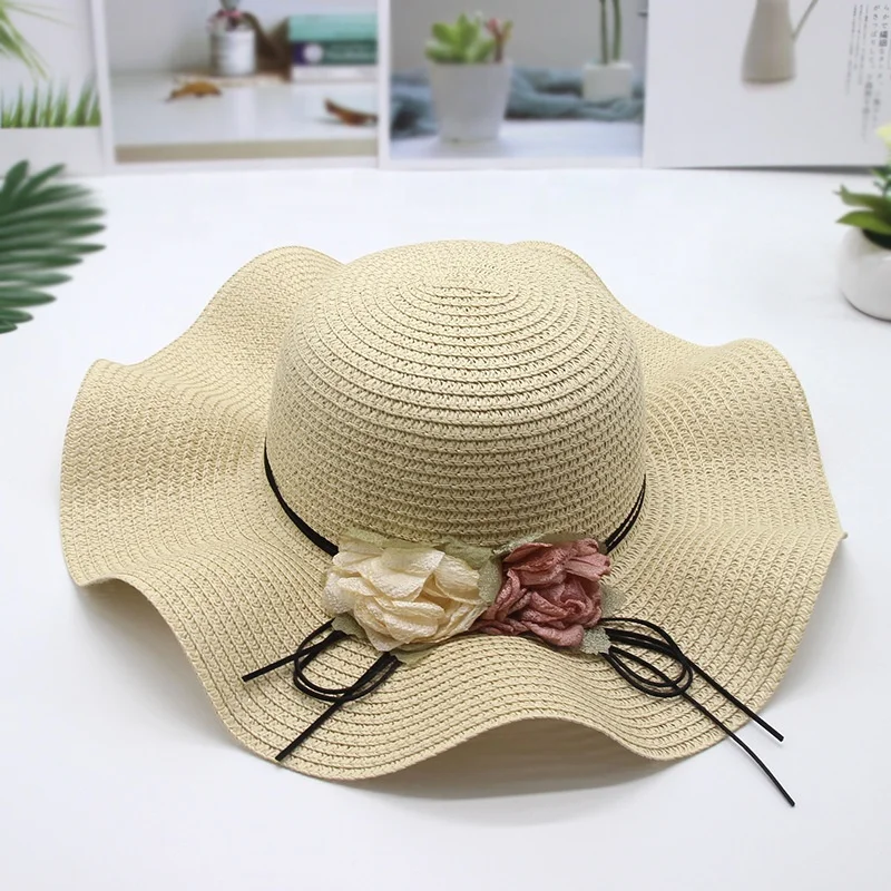 WD-A761  Visor Straw Beach Hats Wholesale Large Paper with Bow Asian Bowknot Beach Travelling Summer