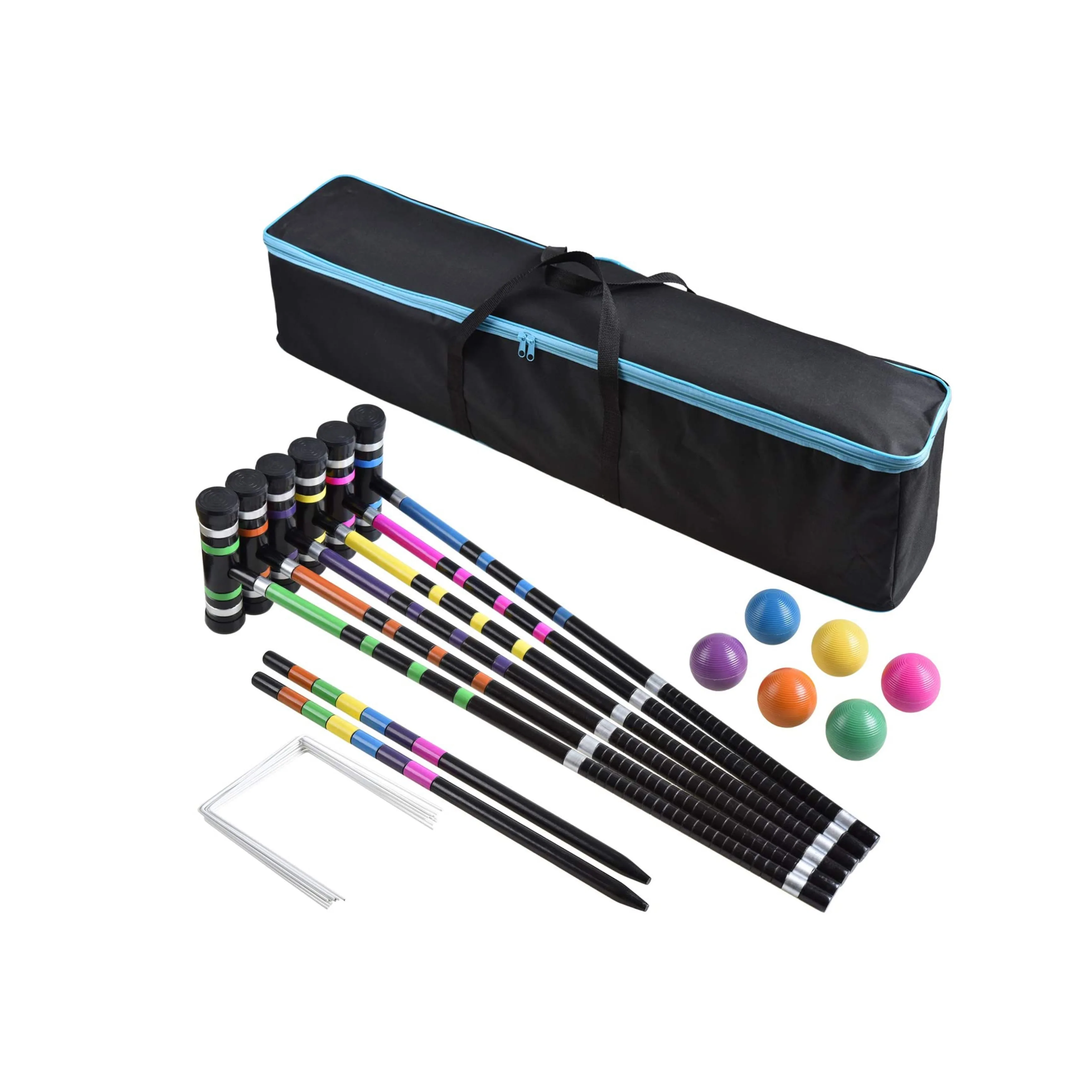 OEM  Six Player Croquet Set with Deluxe Pine Wooden Mallets Colored Ball Wickets Stakes  Lawn Backyard Game Set