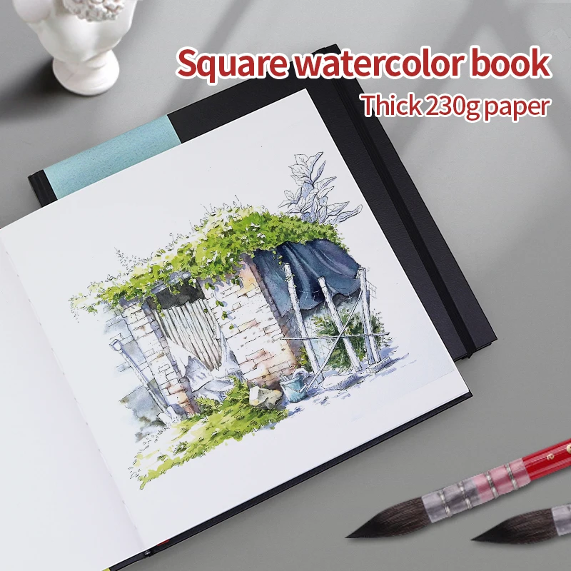 MIKAILAN 230g 34/44Sheets Square Watercolor Book Medium Coarse Grain Cotton Paper Sketchbook 14x14cm 21x21cm