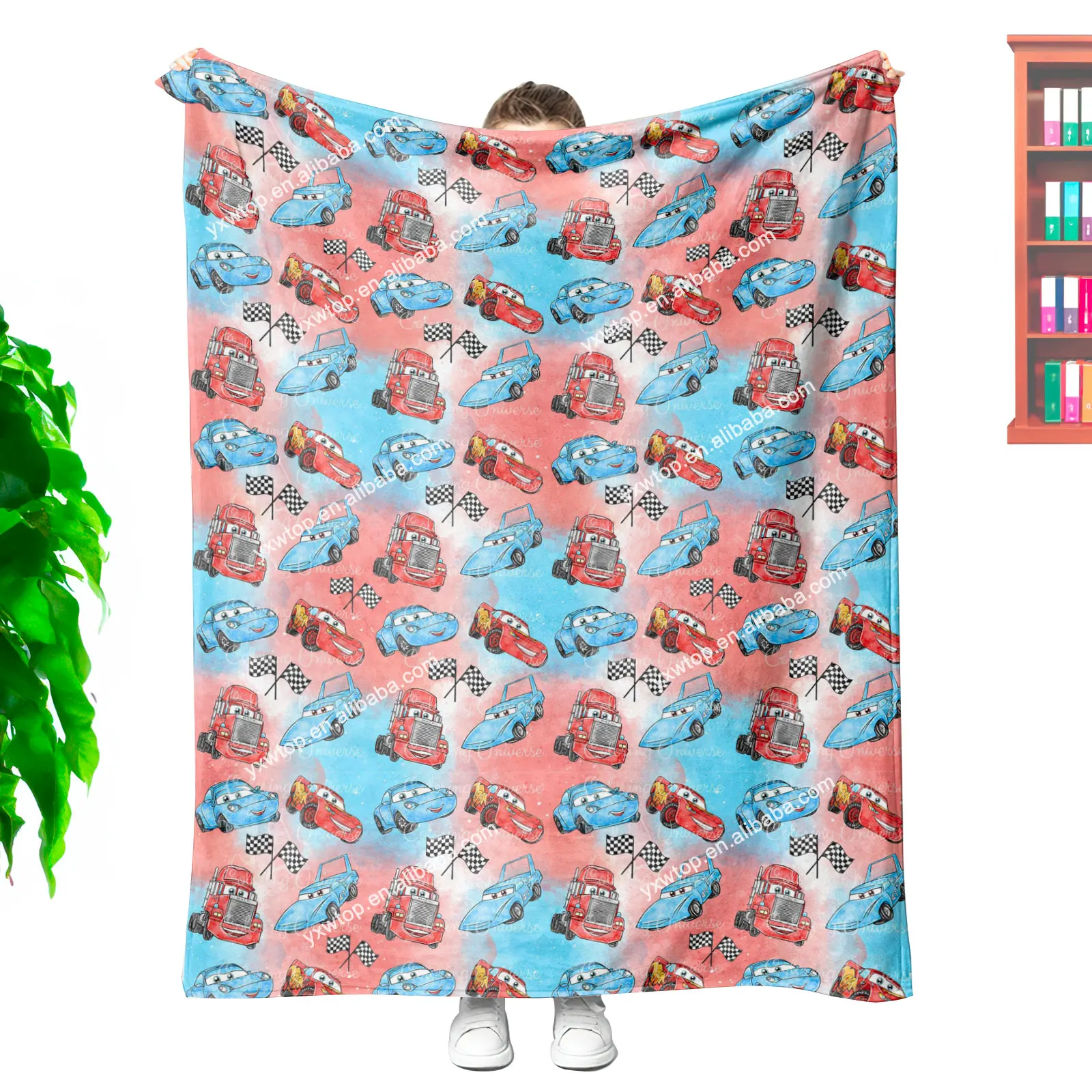 Top selling custom Merry Christmas cartoon movie Lightning Retro Funny Car character kids Soft Warm Sofa Bed Winter blanket