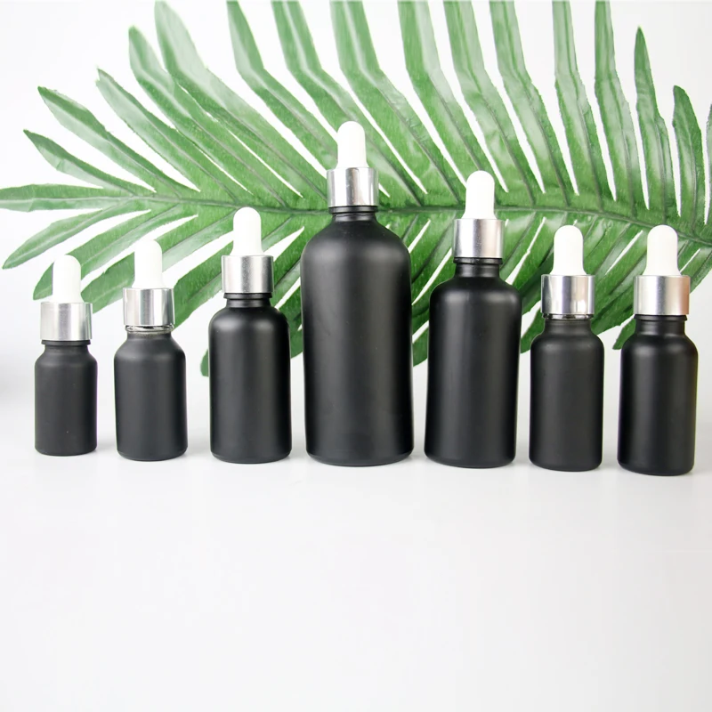 100ml Black Round Empty Essential Oil Dropper Glass Bottle With Silver Top