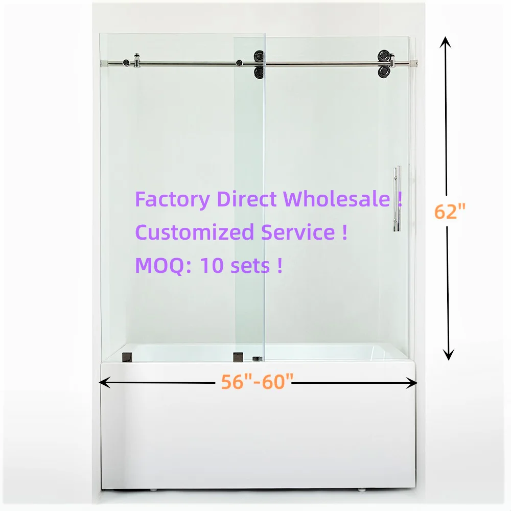 Factory Price Free Sample Frameless Shower Glass Door Walk In Tub Shower Combo Bathtub 6.8.10mm Bathtub Shower Glass Sliding Doo