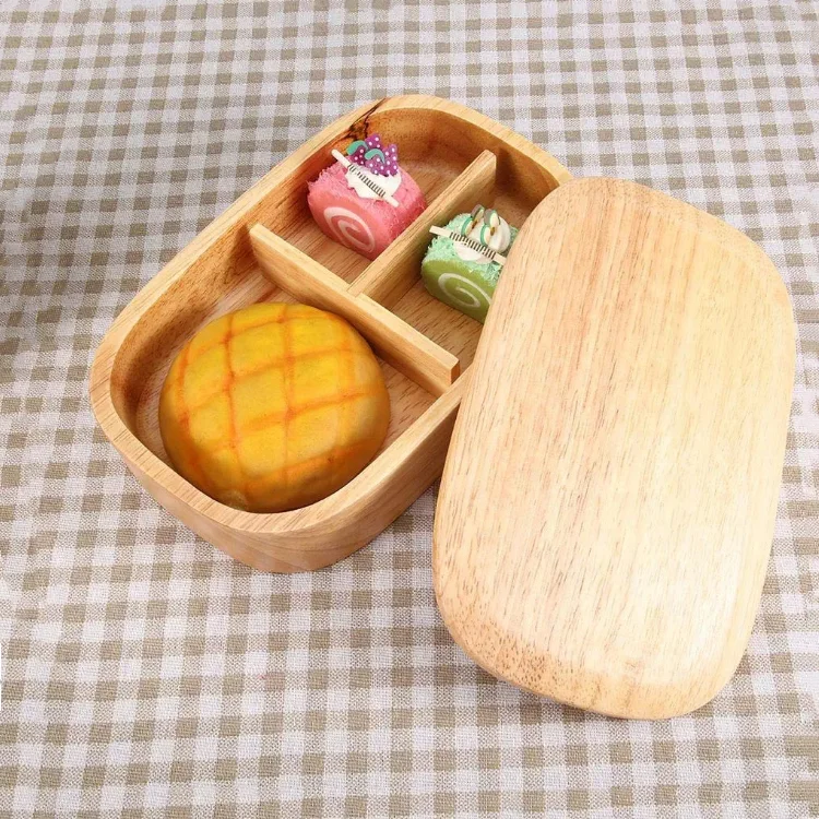 3 compartment eco friendly  wood bento lunch box well made durable  bamboo lunch box