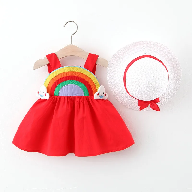 Baby Girls Dresses +Hat 2pcs Clothes Sets girl Clothes Baby Sleeveless  Party Princess Infant Dress Newborn Princess Dress
