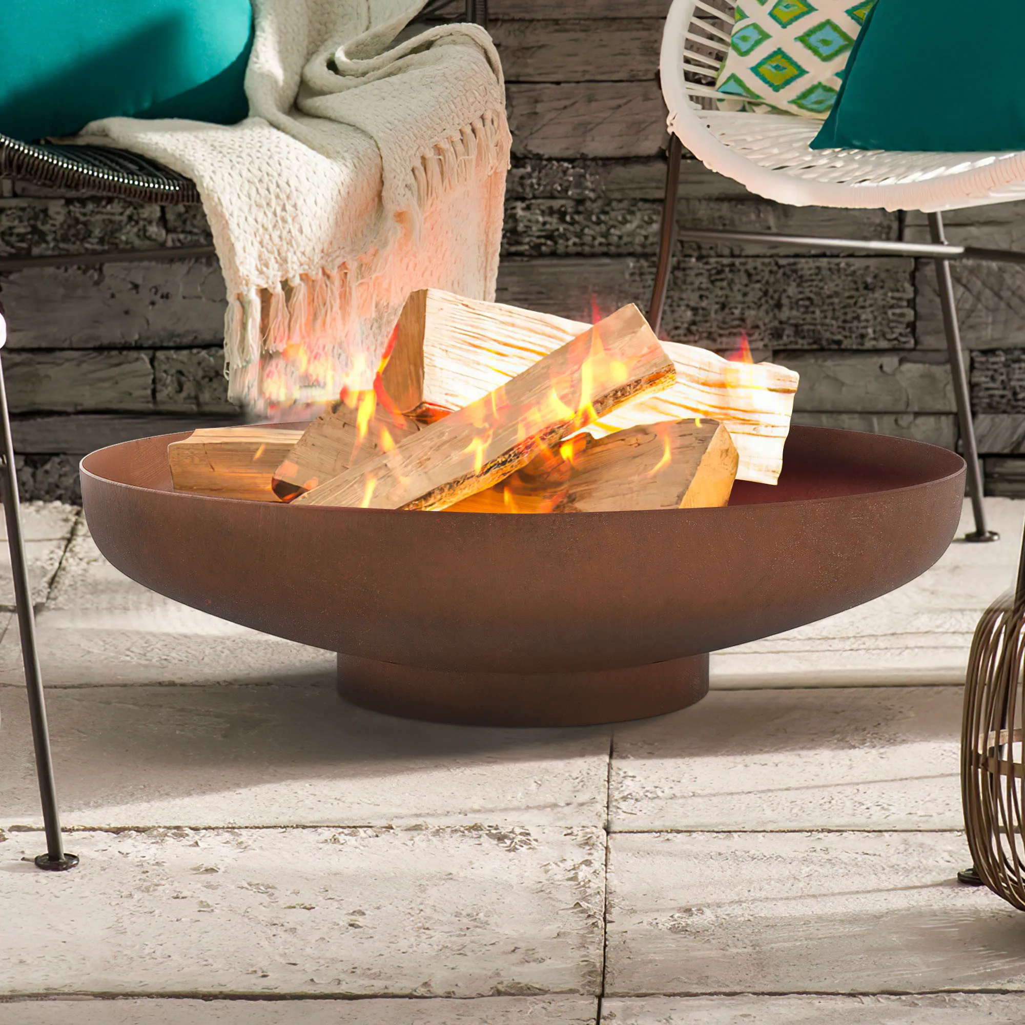 Garden outdoor rusty corten metal fire pit for meat