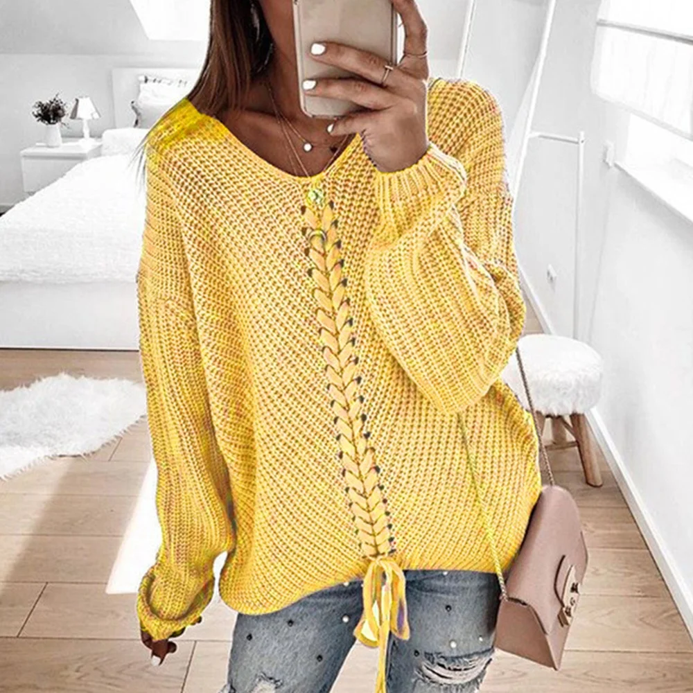 Для женщин с длинным рукавом v-образным вырезом вязанные кардиганы плюс размера 2019 Осень Зима Свободный пуловер Свитера