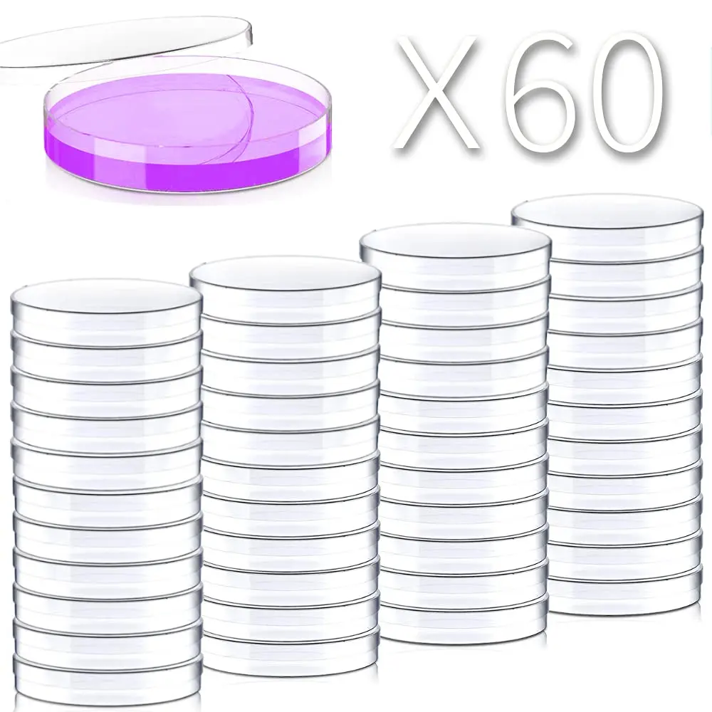 50 pieces plastic Petri Dish, diameter 90mm x 15mm deep clear Petri dish with lid sterile culture, packaging equipped