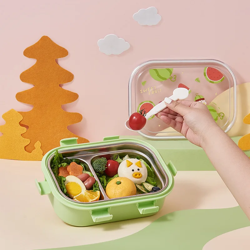 Cute kids baby New fruit insulated lunch box portable sealed 2 grids division lunch box for student with lid