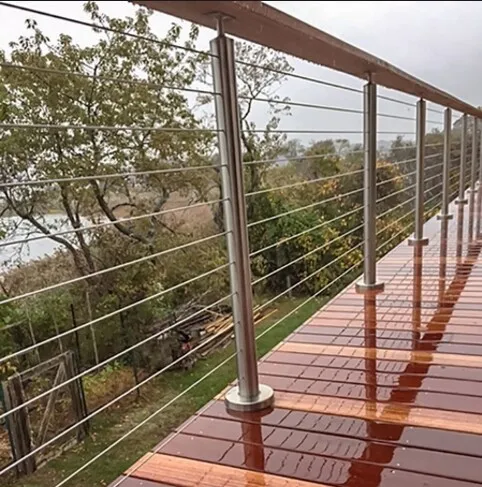 Steel cable wire railing  cable railing post with wood handrail