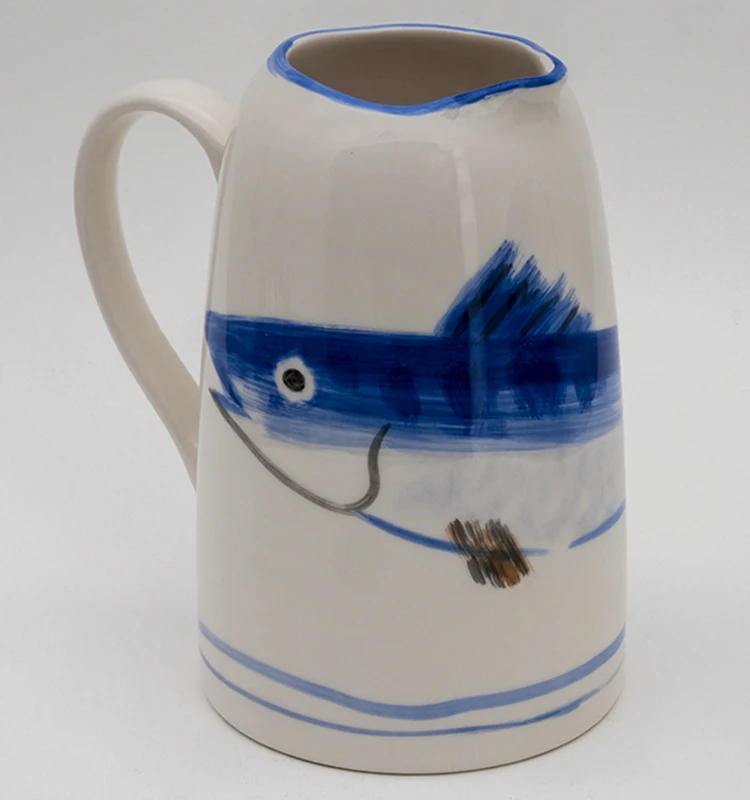 
Irregular Shape Fish Handpaint Stoneware Flower Pot Vase Ceramic Flower Planters with Handle 