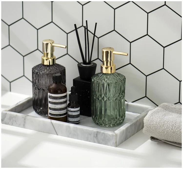 Custom Factory Price Home Washroom Accessories Soap Dispenser Marble Effect Resin Bathroom Set