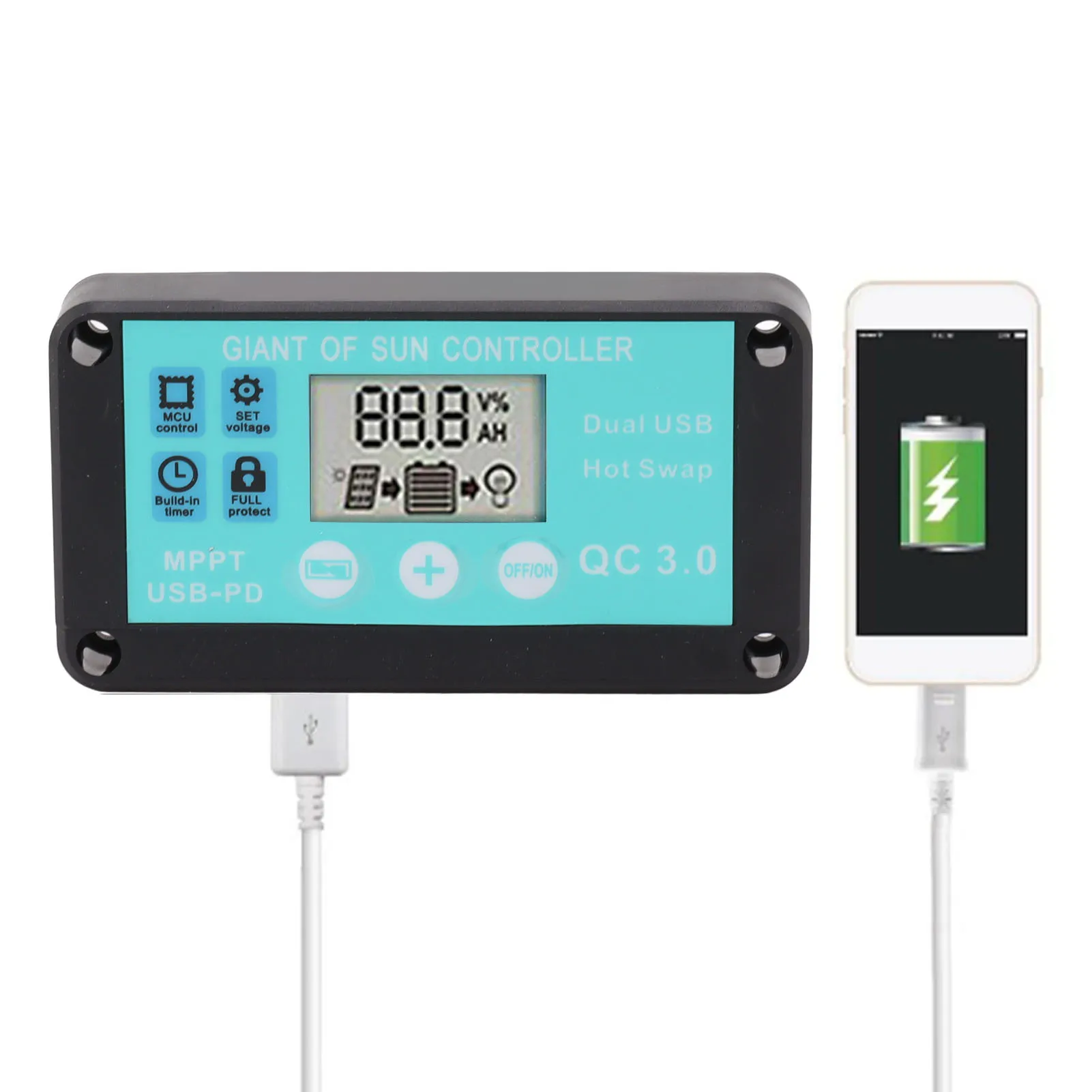MPPT Solar Charge Controller 10-100A 12V/24V Multiple Protection Solar Regulator LCD Screen Fast Charging 3.0 Battery Charger