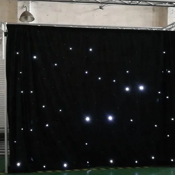 Fire Proof Velvet Blue Color LED Video Curtains With Lighting Stand
