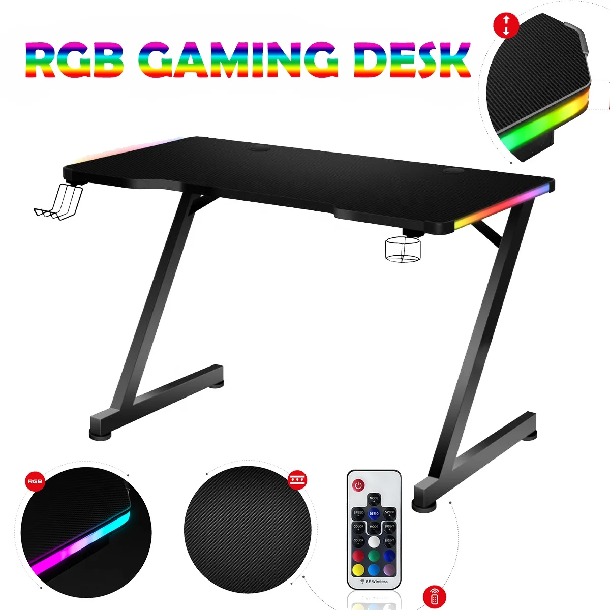 Modern Black Mesa Gamer Table Home Office Furniture Wooden Laptop PC Corner Racing RGB Gaming Computer Desk