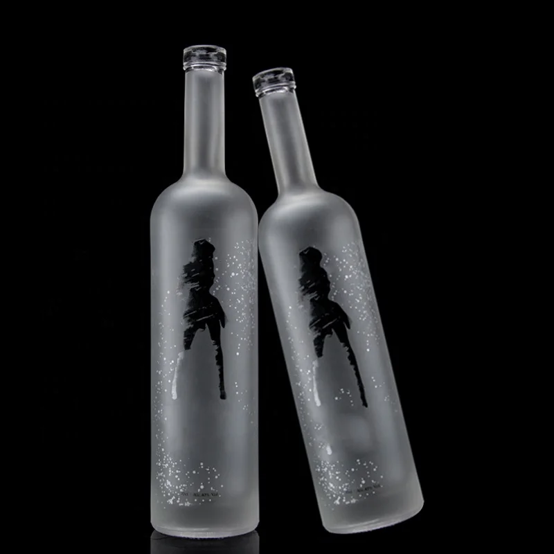 Frosted Vodka Glass Bottle 750ml 500ml Decal Printing Vodka Glass Bottle For Sale