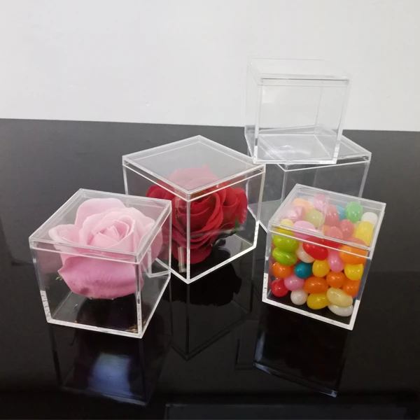 Plastic Small Food Grade Candy Acrylic Box 2x2x2 inch Clear Acrylic Cube Wedding Sugar Favor Box