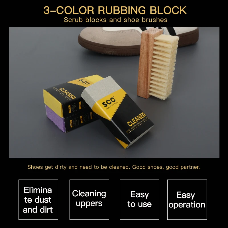 Factory Wholesale Custom Logo 2 In 1 Wooden Handle Sneaker Cleaning Brush Shoes Cleaner Brush With Suede Eraser