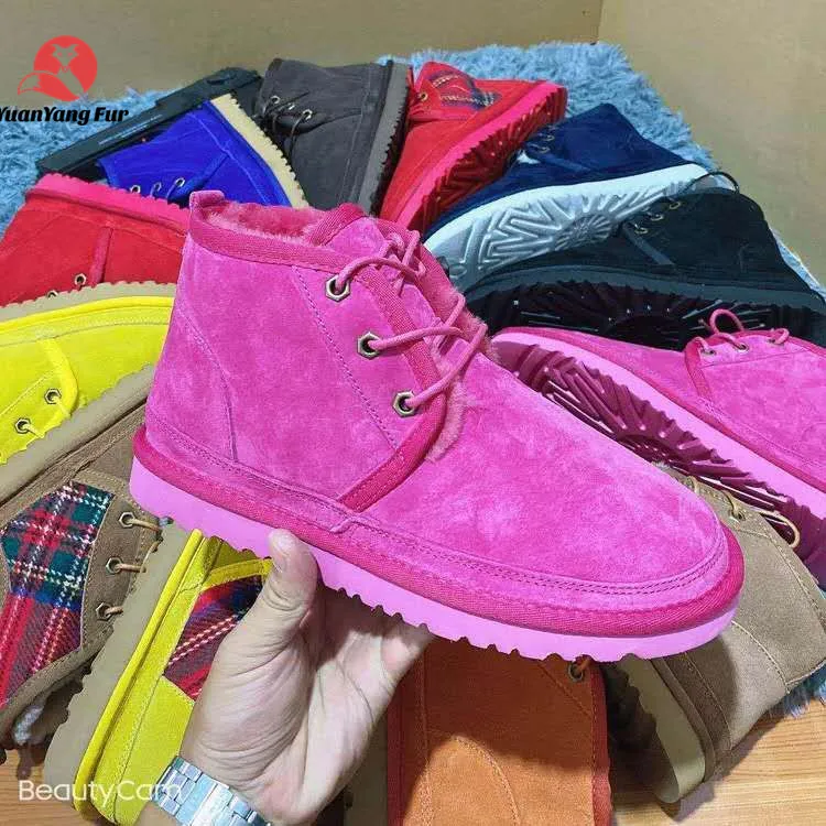 Mens womens kids red blue brown color real sheep skin plush fur snow winter warm boots  wool boots