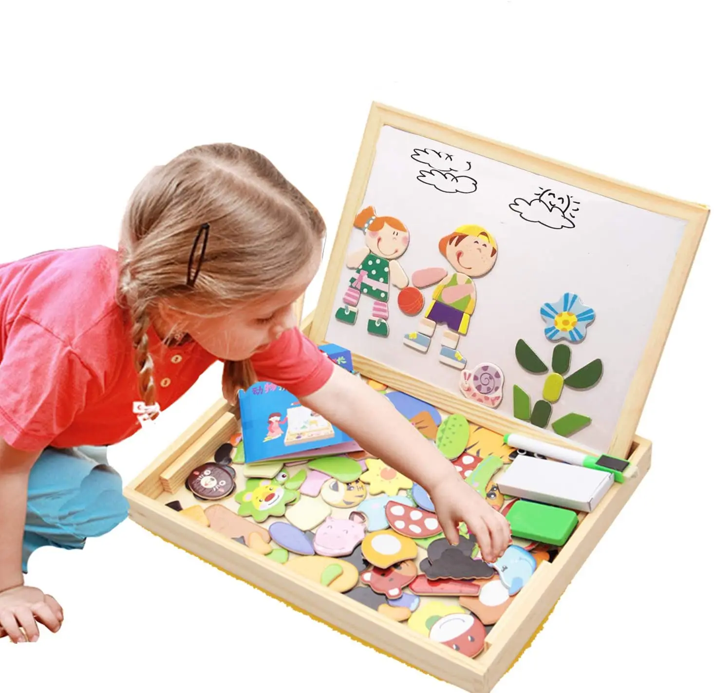 Wooden Educational Toys Drawing Toys Magnetic Art Easel Animals Wooden Puzzles Games for Kids Birthday Halloween Christmas