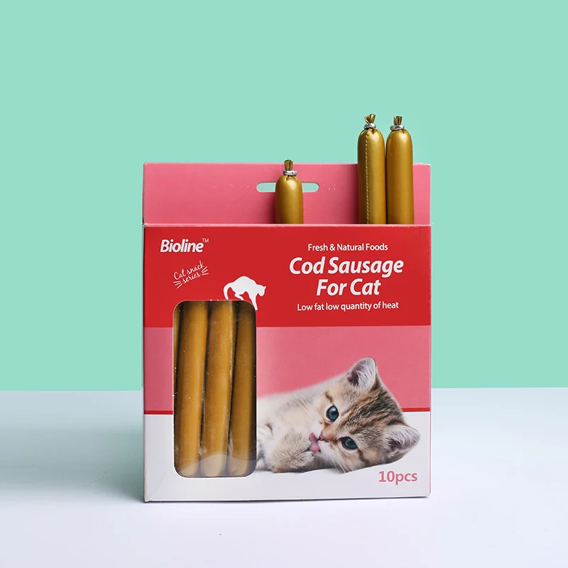 Биолин кошачий корм сосиски кошачьи влажные лакомства палочка для домашних животных треска колбаса кошка